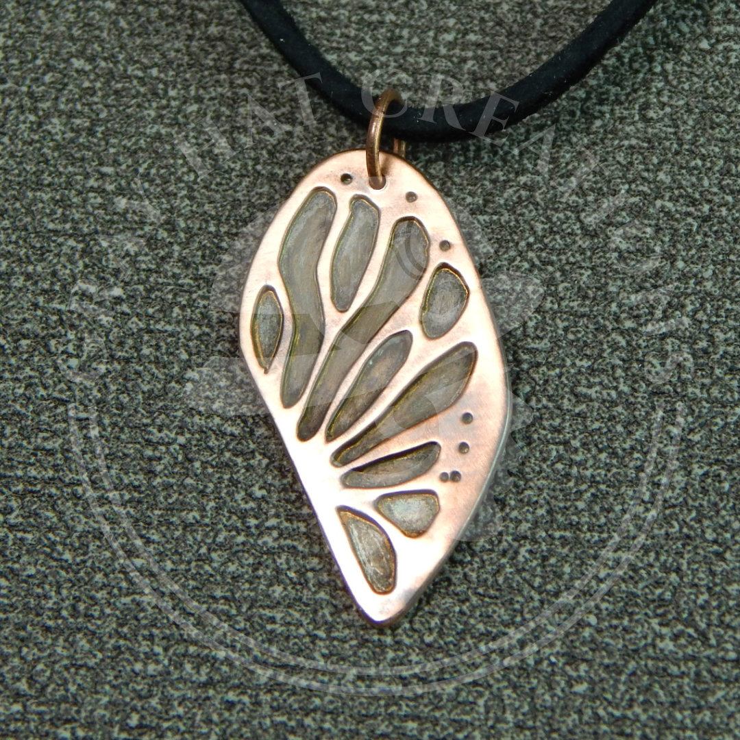 Copper monarch butterfly wing pendant