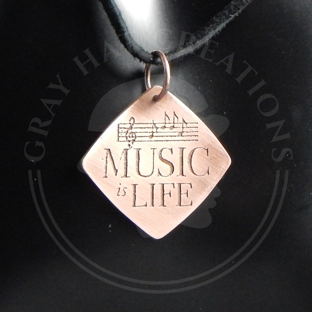 Music is Life copper pendant